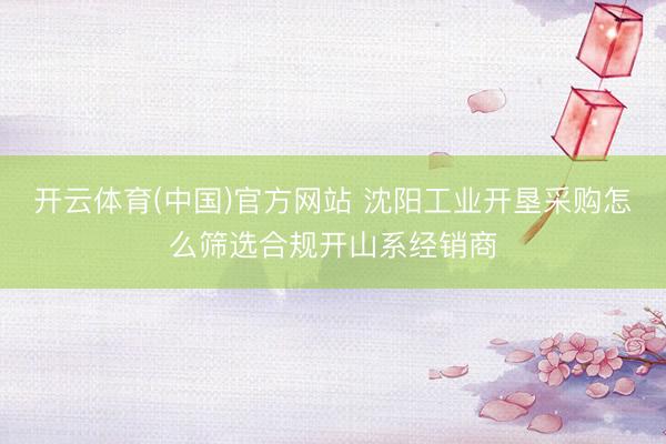 开云体育(中国)官方网站 沈阳工业开垦采购怎么筛选合规开山系经销商